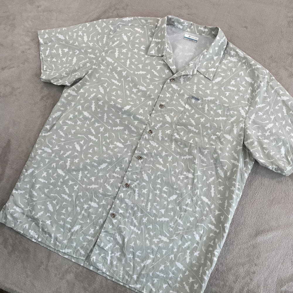 Columbia PFG Shirt Men 1X Big Grey Vented Performance‎ Fishing Hunting AOP NWOT